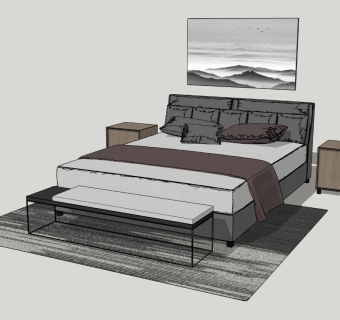 北欧双人床SU模型下载